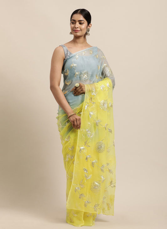 Gota Patti Organza Yellow Casual Saree S14997