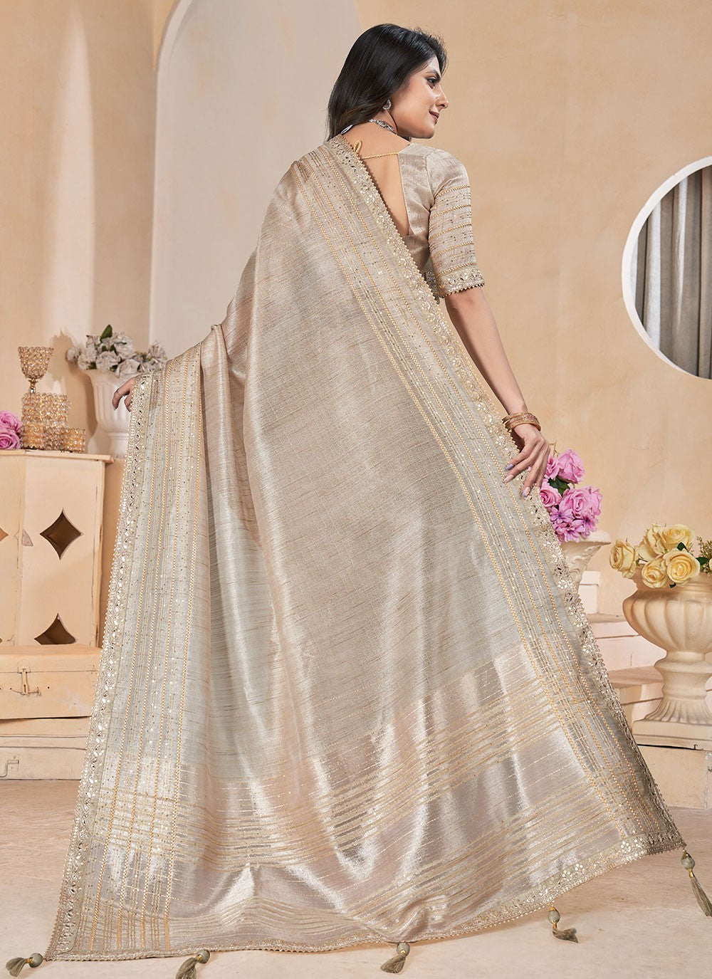 Classic Gota Patti Linen Saree - S6981