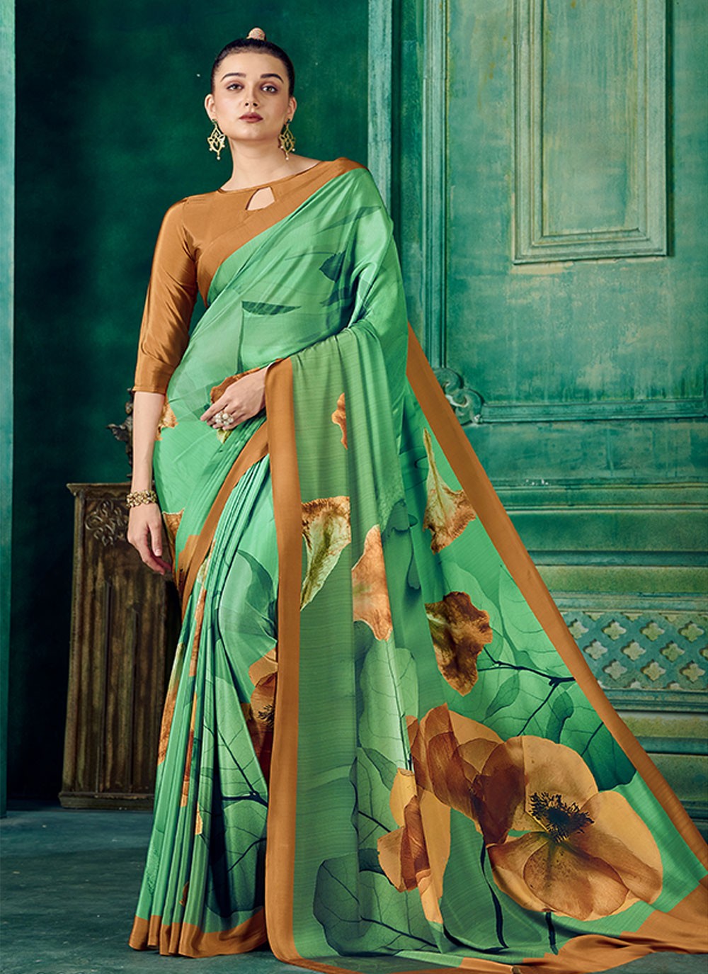 Classic Abstract Print Pure Crepe Saree - S7166
