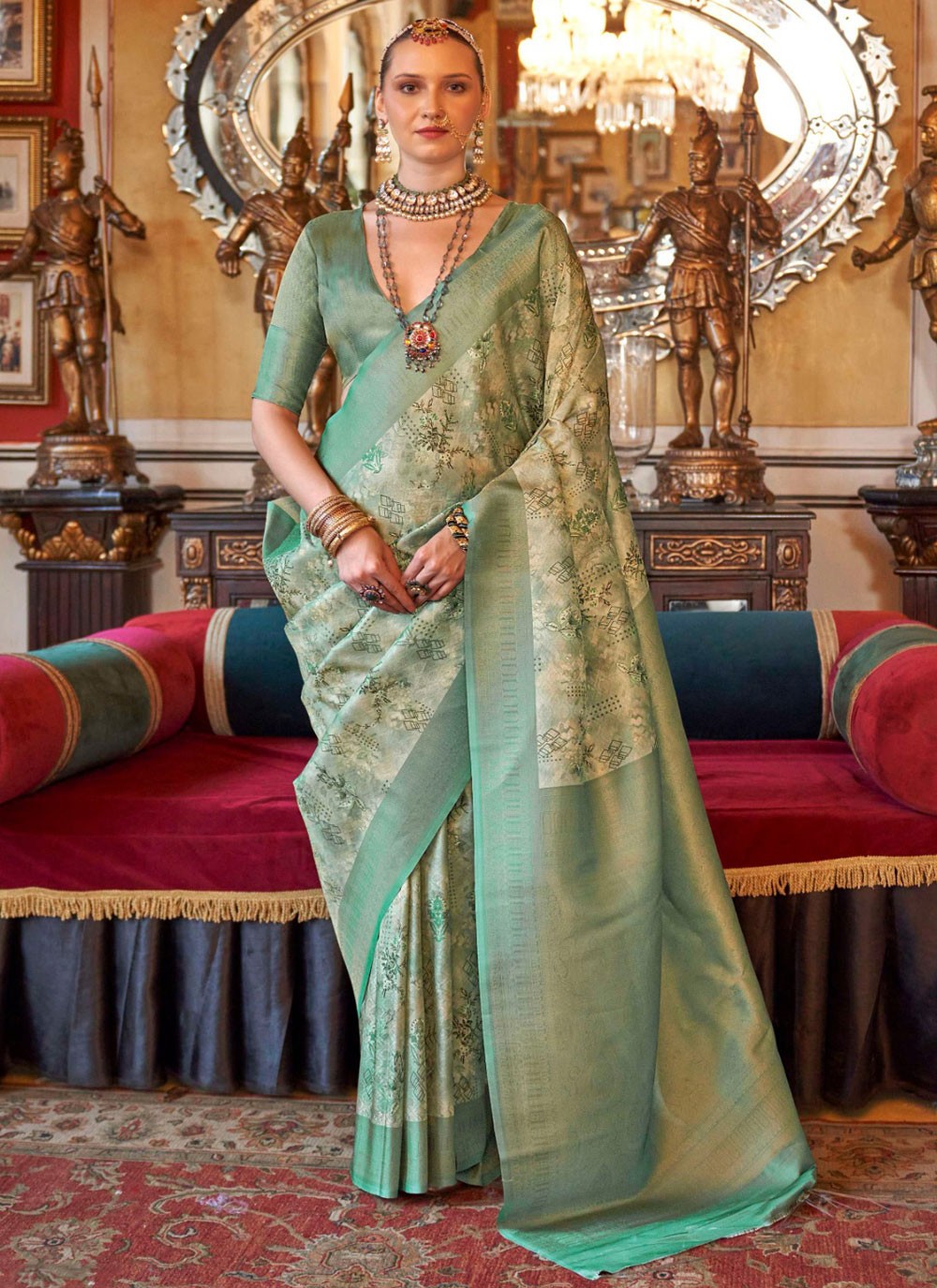 Contemporary Border Work Tussar Silk Beige, Brown Saree - S11388