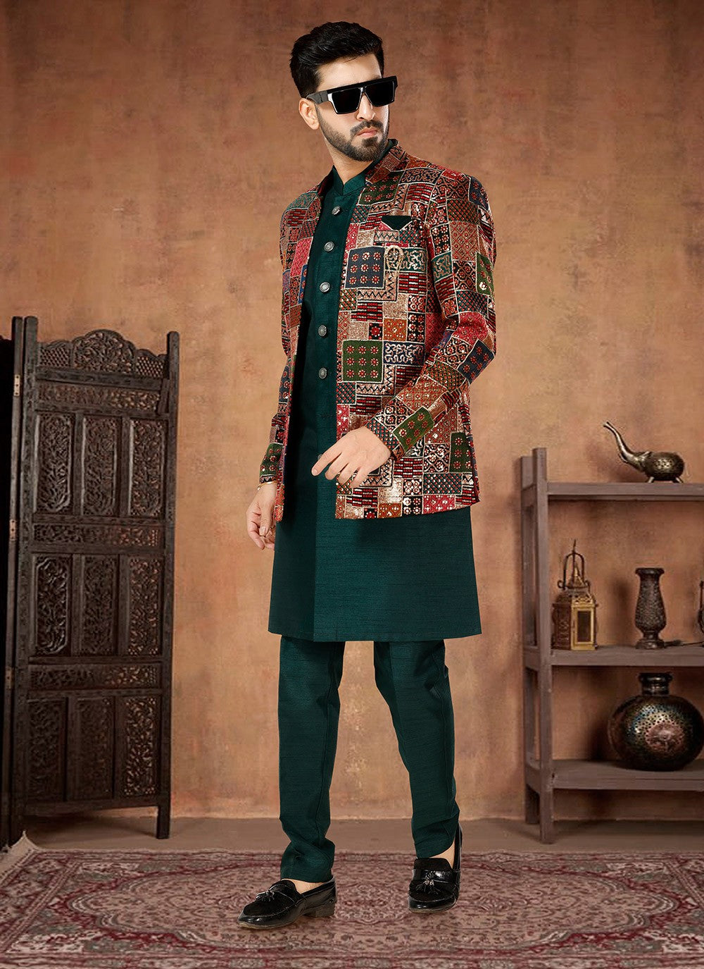 Embroidered Georgette, Silk Green, Multi Colour Indo Western - M7036