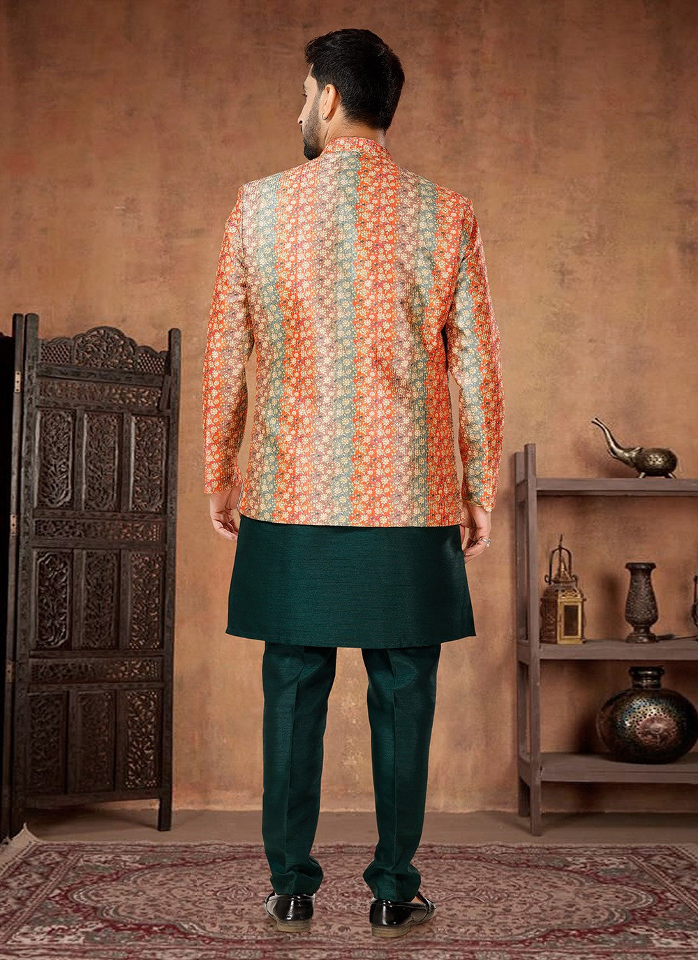 Embroidered Silk Green, Multi Colour Indo Western - M7037