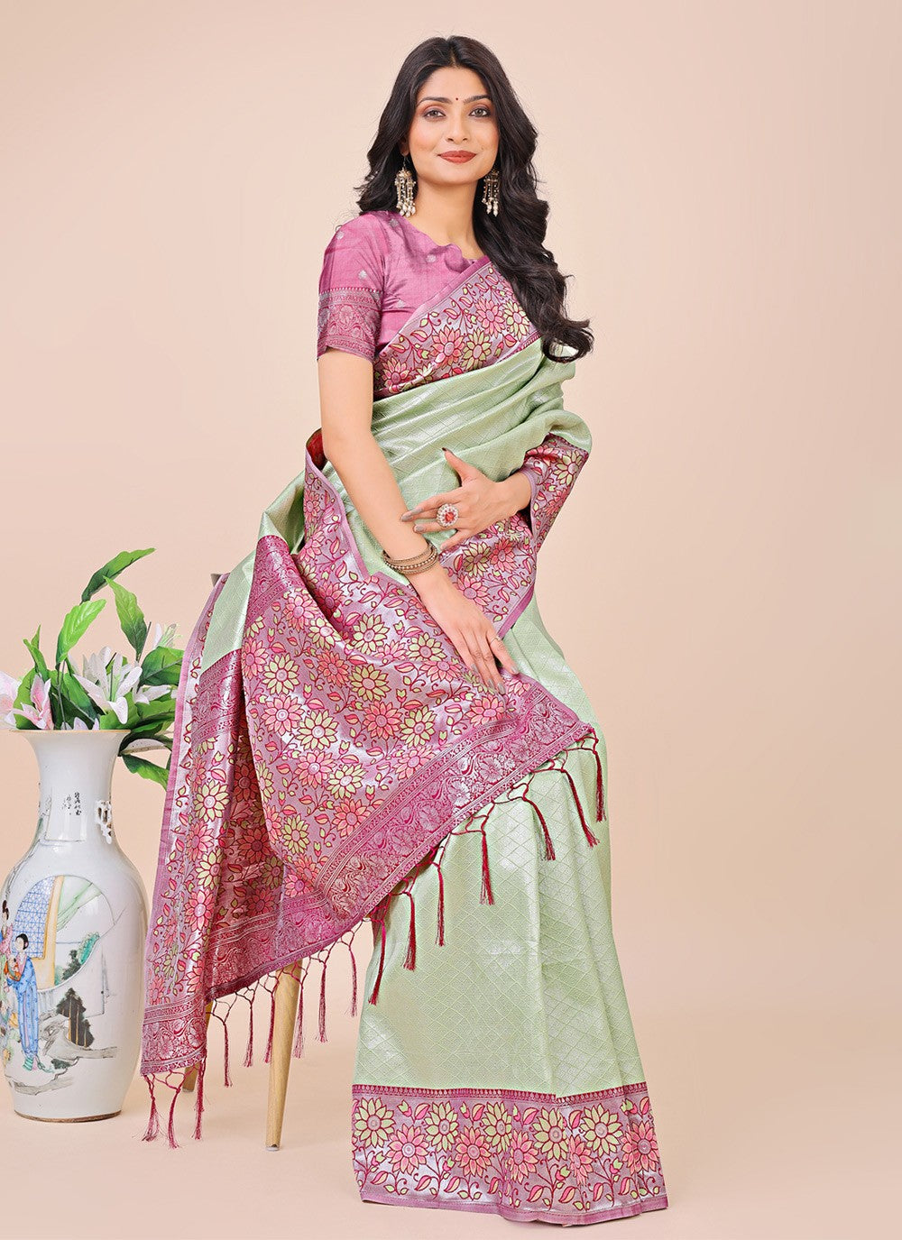 Woven Silk Green Trendy Saree S15165