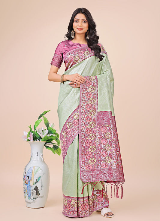 Woven Silk Green Trendy Saree S15165