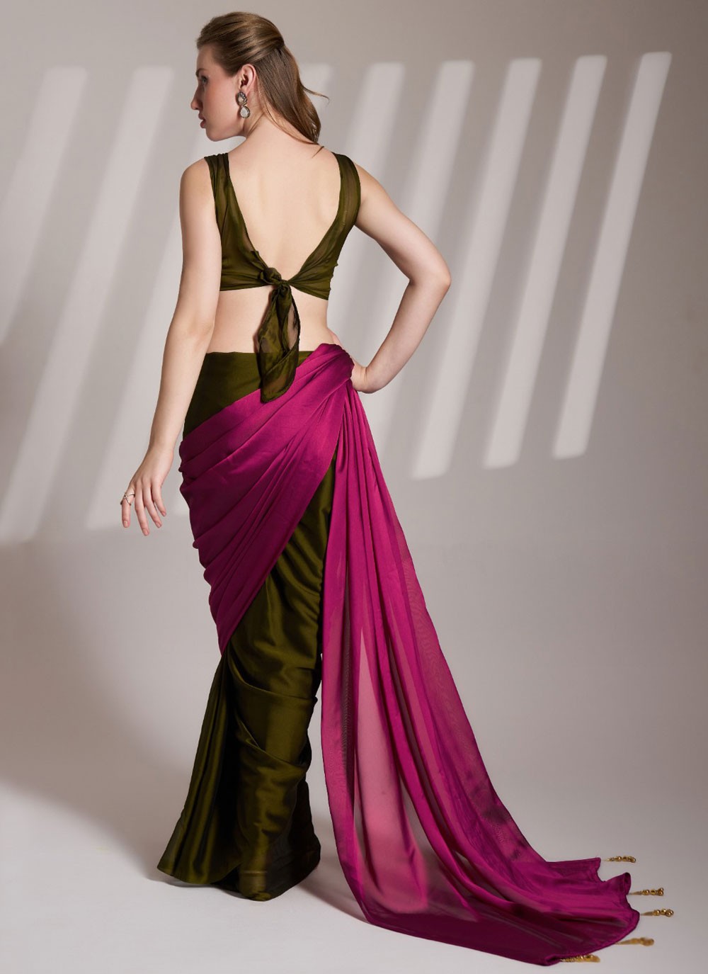 Designer Plain Green, Hot Pink Rangoli Saree S13442