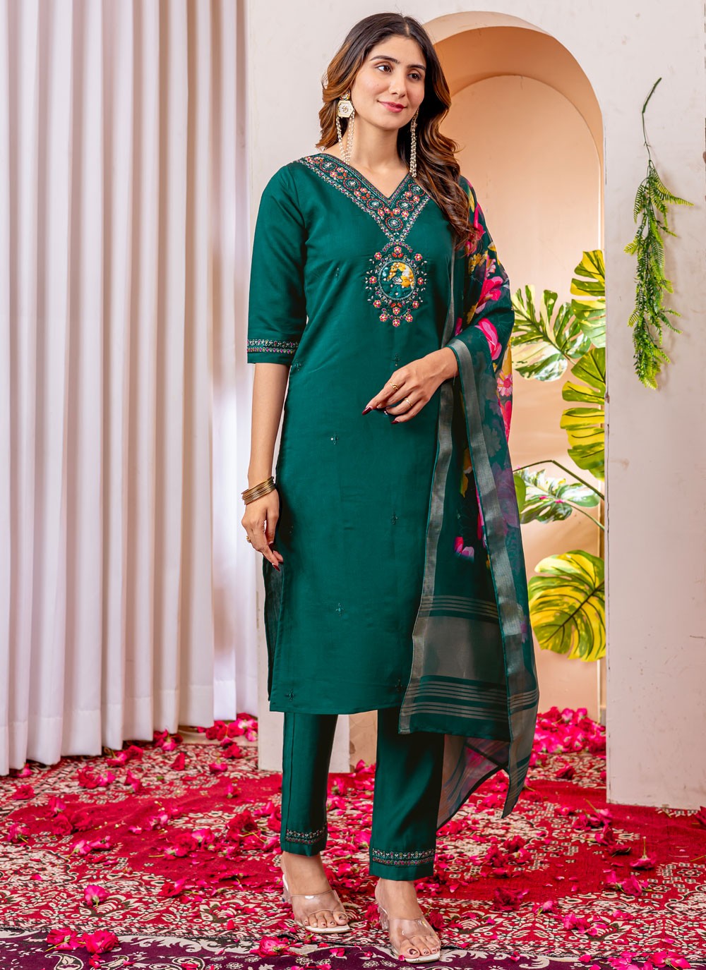 Salwar Suit Embroidered Green T7540