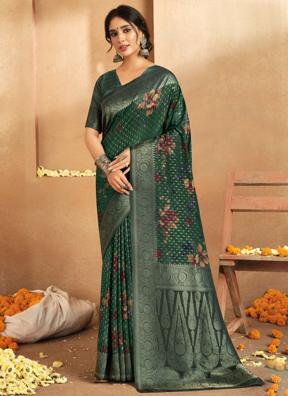 Classic Saree Weaving Zari Green, Teal Silk Saree S13326