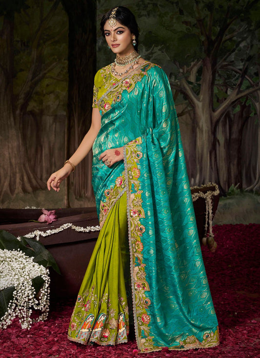 Green Silk Contemporary Saree Embroidered S20493