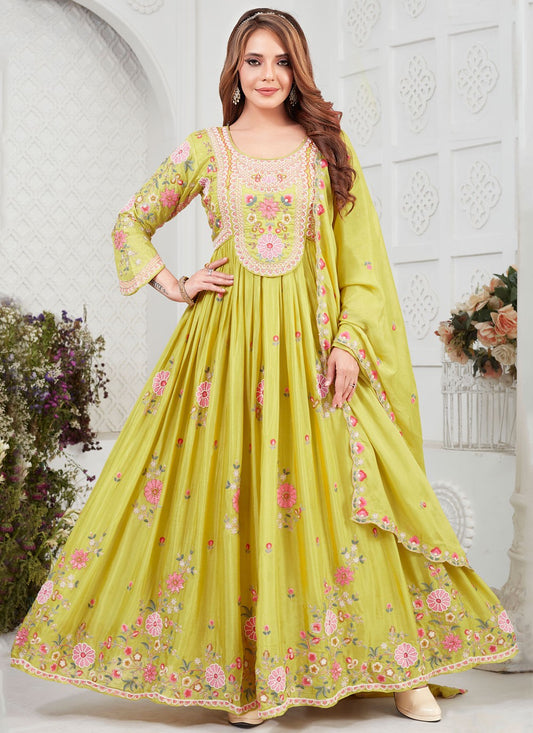 Embroidered Georgette Green Gown G1965