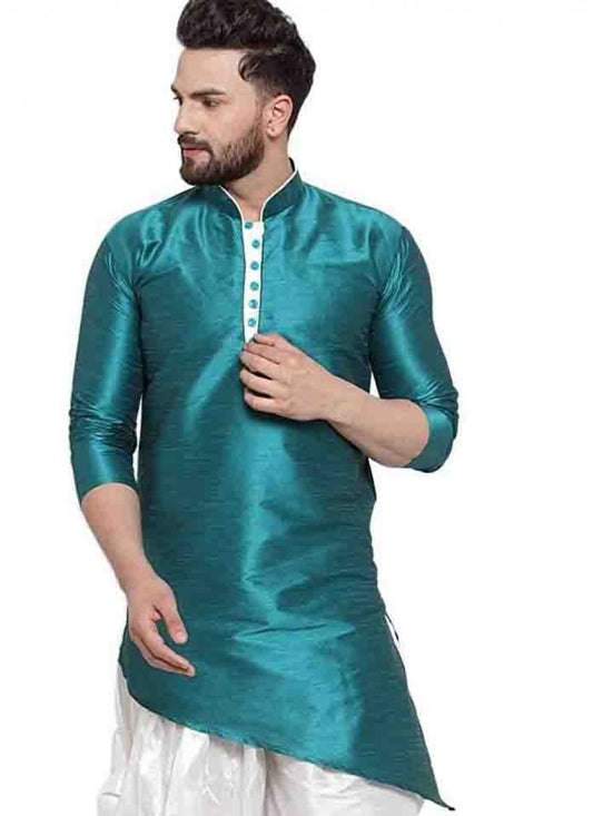 Plain Art Dupion Silk Green Kurta - M1578