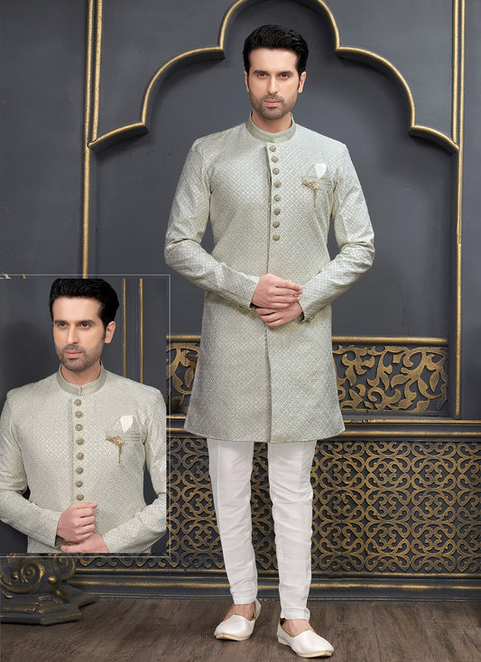 Embroidered Art Silk Green Indo Western - M6452