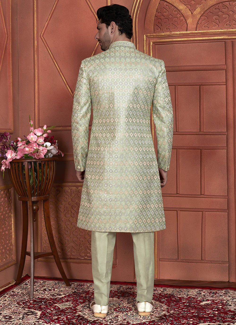 Embroidered Art Silk Green Indo Western - M7351