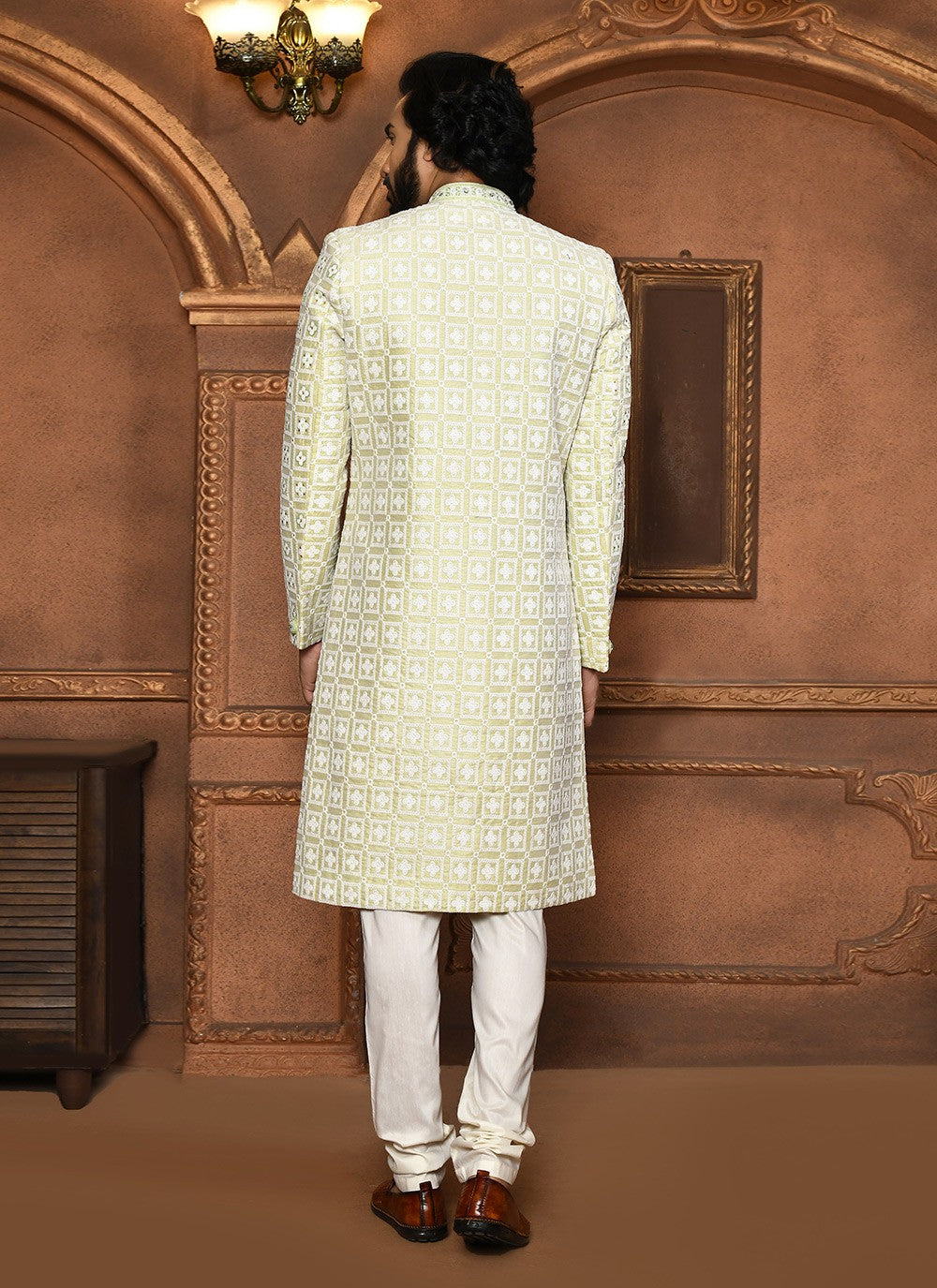 Embroidered Art Silk Green Sherwani - M8058