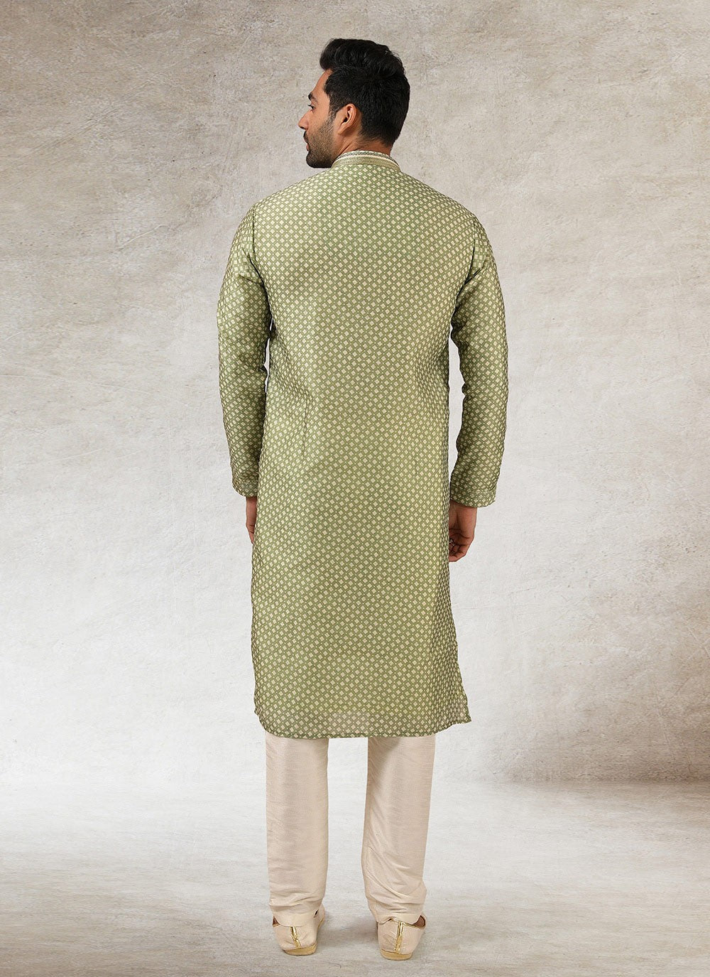 Printed Art Silk Green Kurta Pyjama - M2845