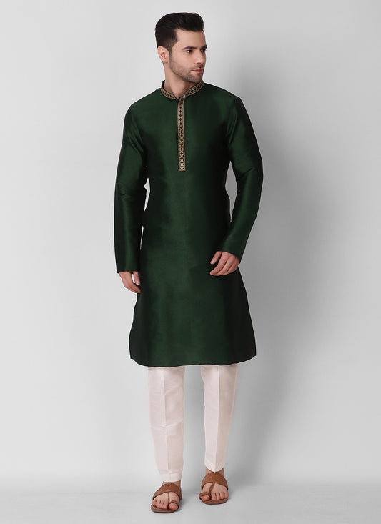 Embroidered Art Silk Green Kurta Pyjama - M3110