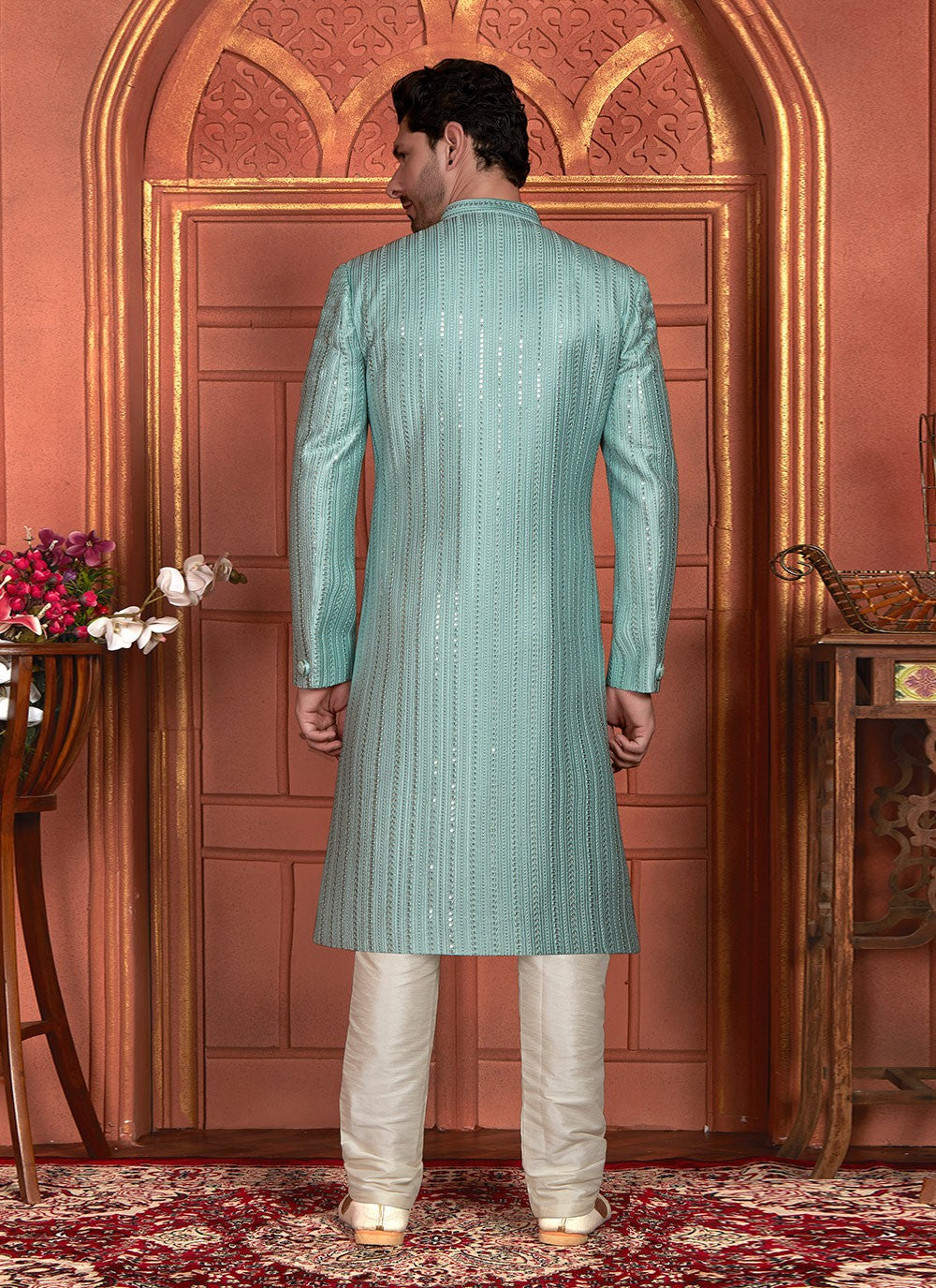 Embroidered Art Silk Green Sherwani - M8265