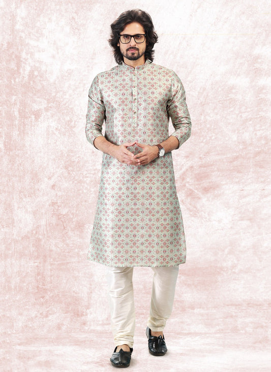 Fancy Work Banarasi Jacquard Green Kurta Pyjama - M5180