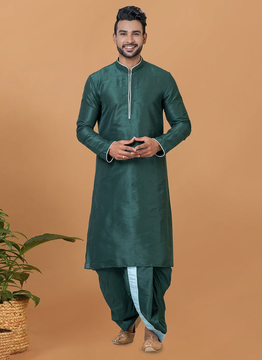 Plain Banarasi Silk Green Dhoti Kurta - M5943