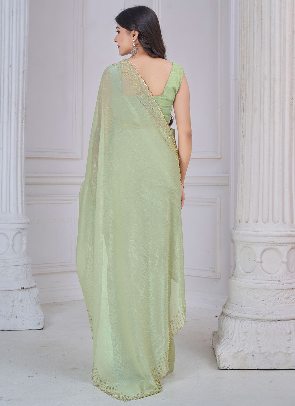 Beads Art Silk Green Traditional Saree S15108