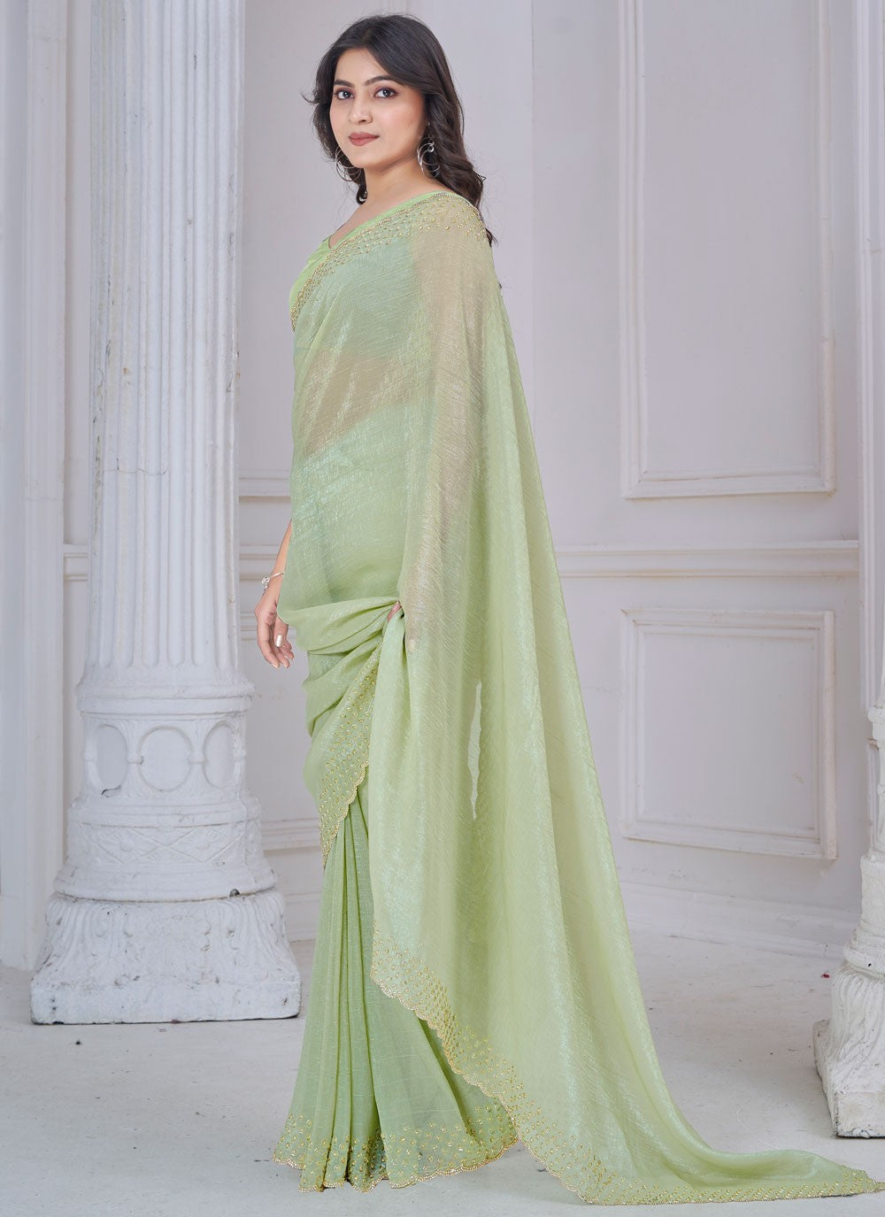 Beads Art Silk Green Traditional Saree S15108