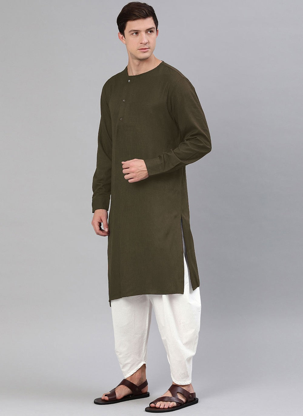 Plain Blended Cotton Green Dhoti Kurta - M4496