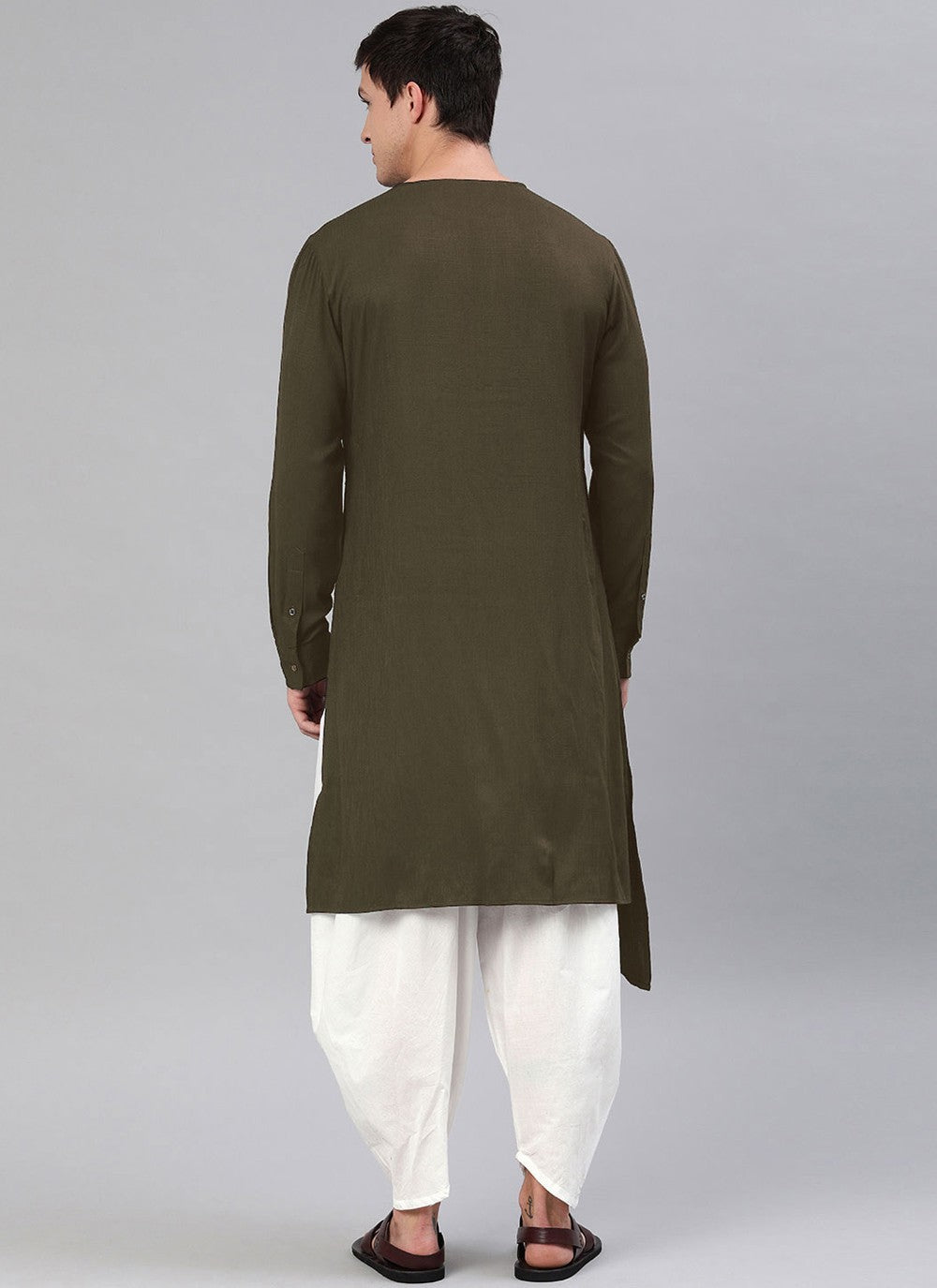 Plain Blended Cotton Green Dhoti Kurta - M4496