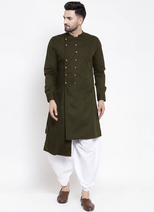 Buttons Blended Cotton Green Kurta - M4550