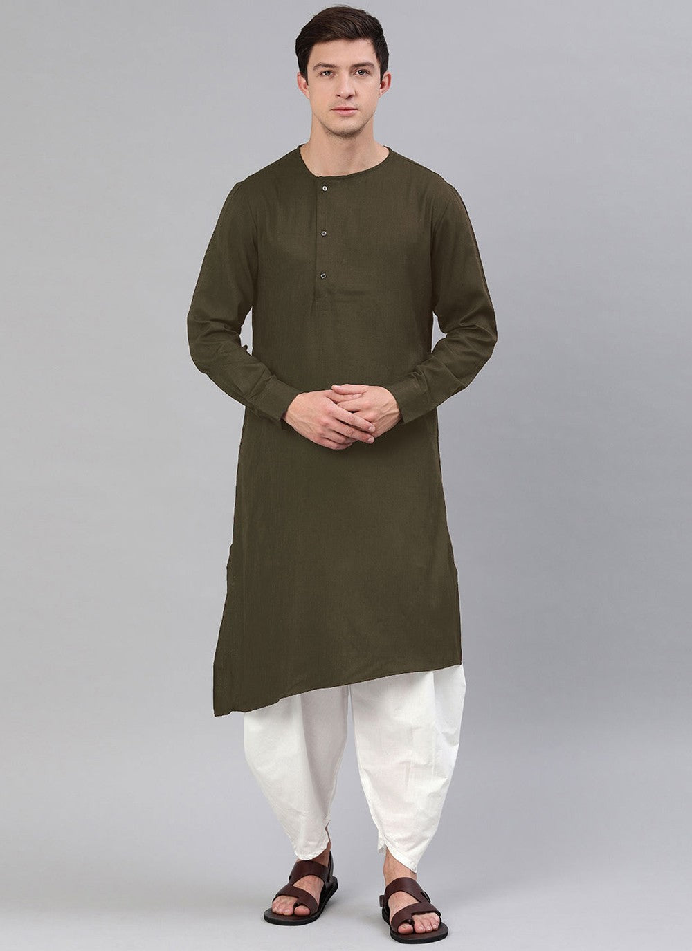 Plain Blended Cotton Green Kurta - M4532