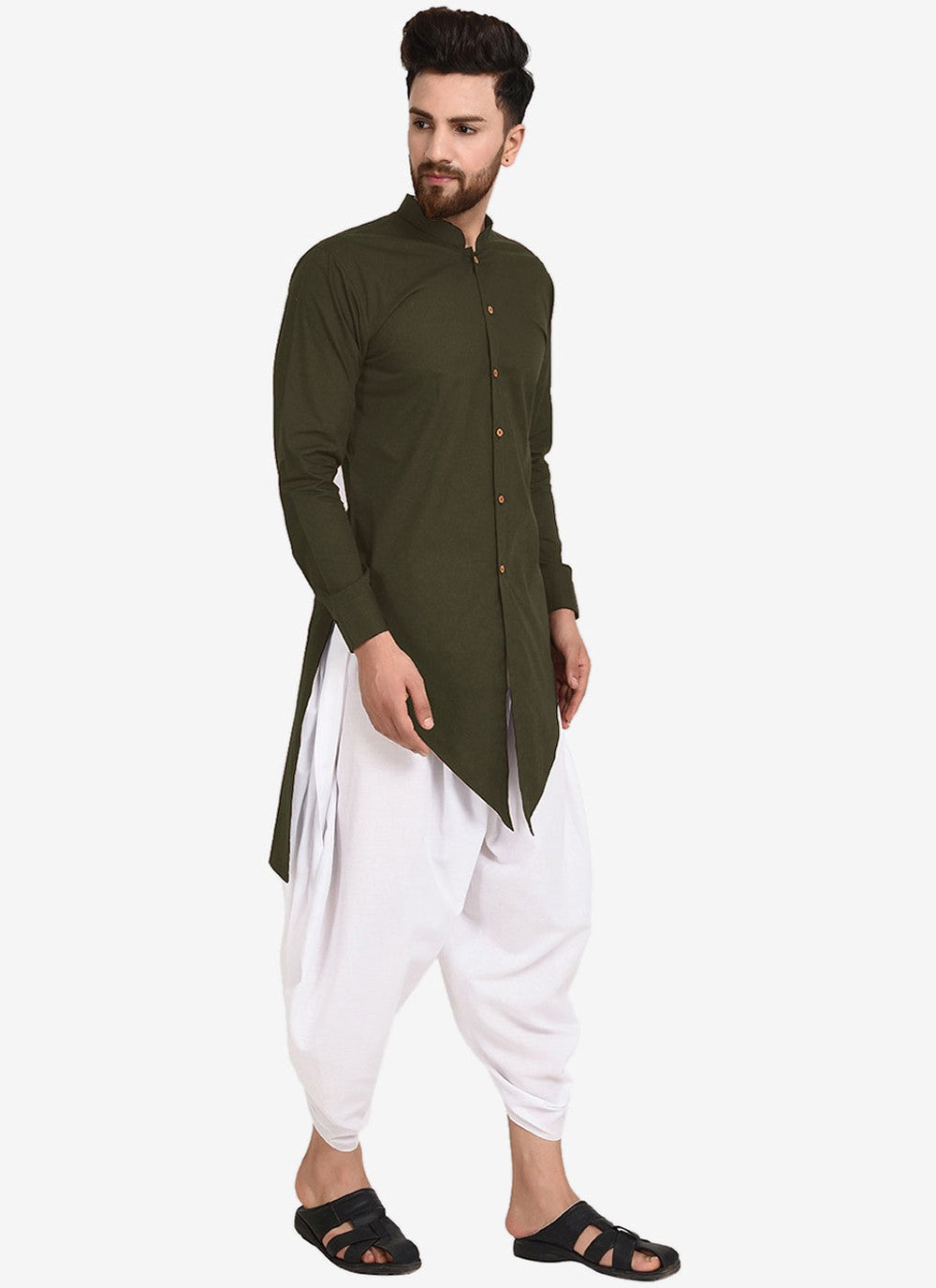 Plain Blended Cotton Green Dhoti Kurta - M4468