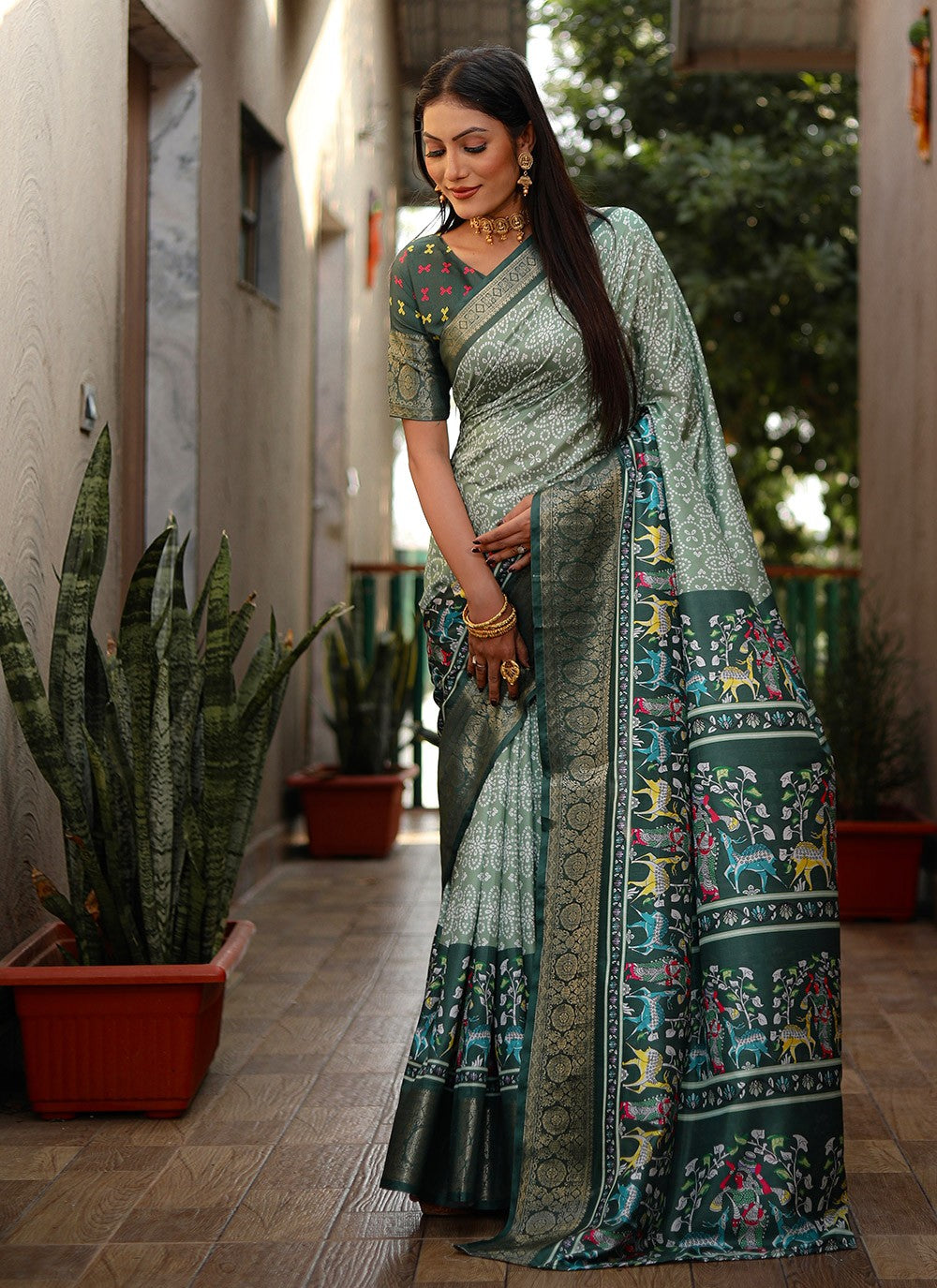 Contemporary Bandhej Silk Saree - S8865