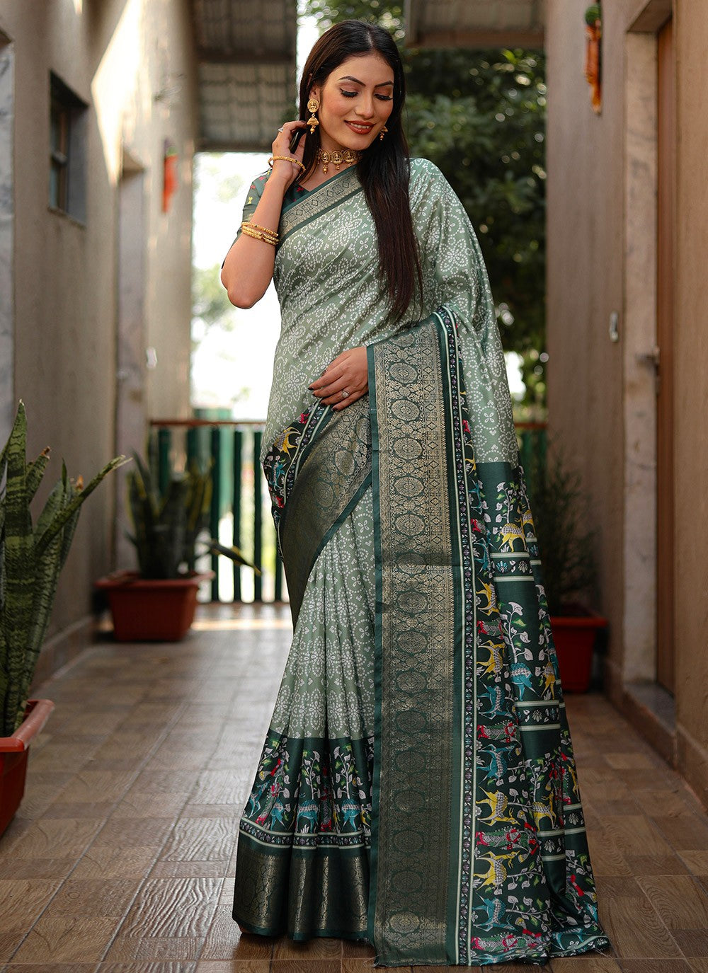 Contemporary Bandhej Silk Saree - S8865