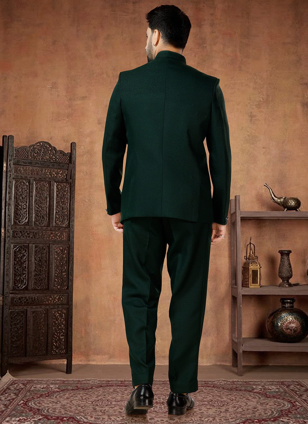 Buttons Rayon Green Jodhpuri Suit - M7074