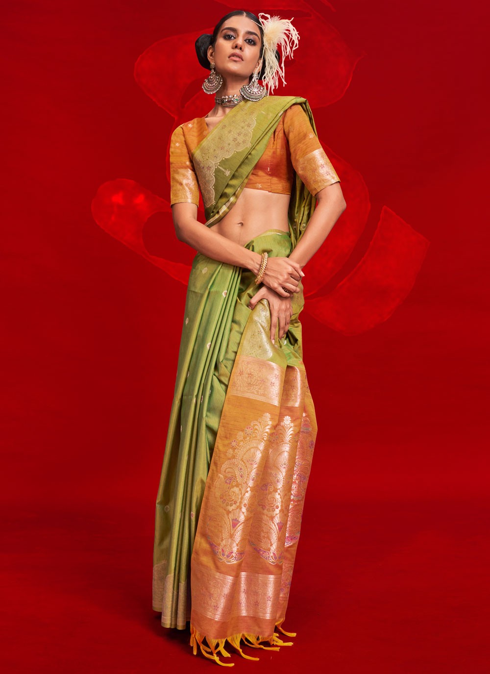 Classic Saree Weaving Zari Green Tussar Silk Saree S12986