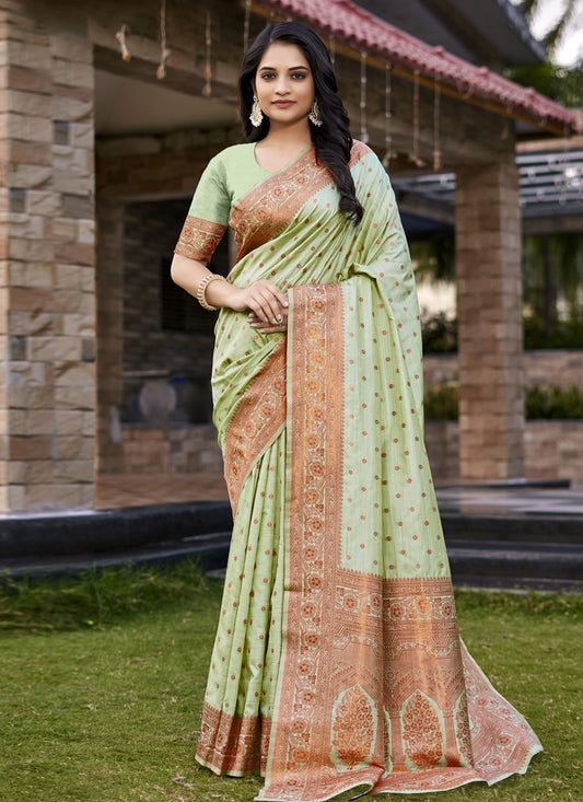 Weaving Zari Silk Green Saree S14557