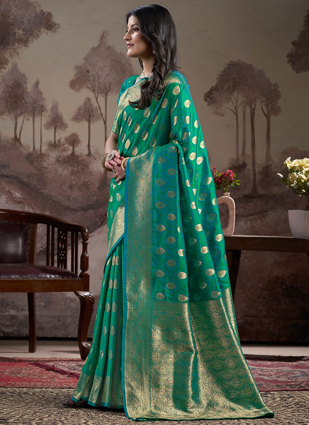Trendy Saree Jacquard Work Green Jacquard Silk S12591