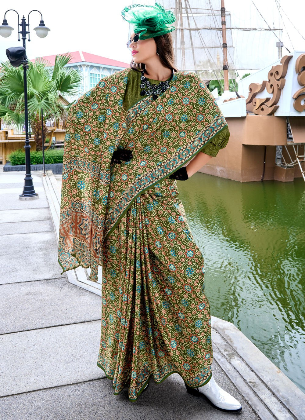 Classic Printed Satin Silk Saree - S8608