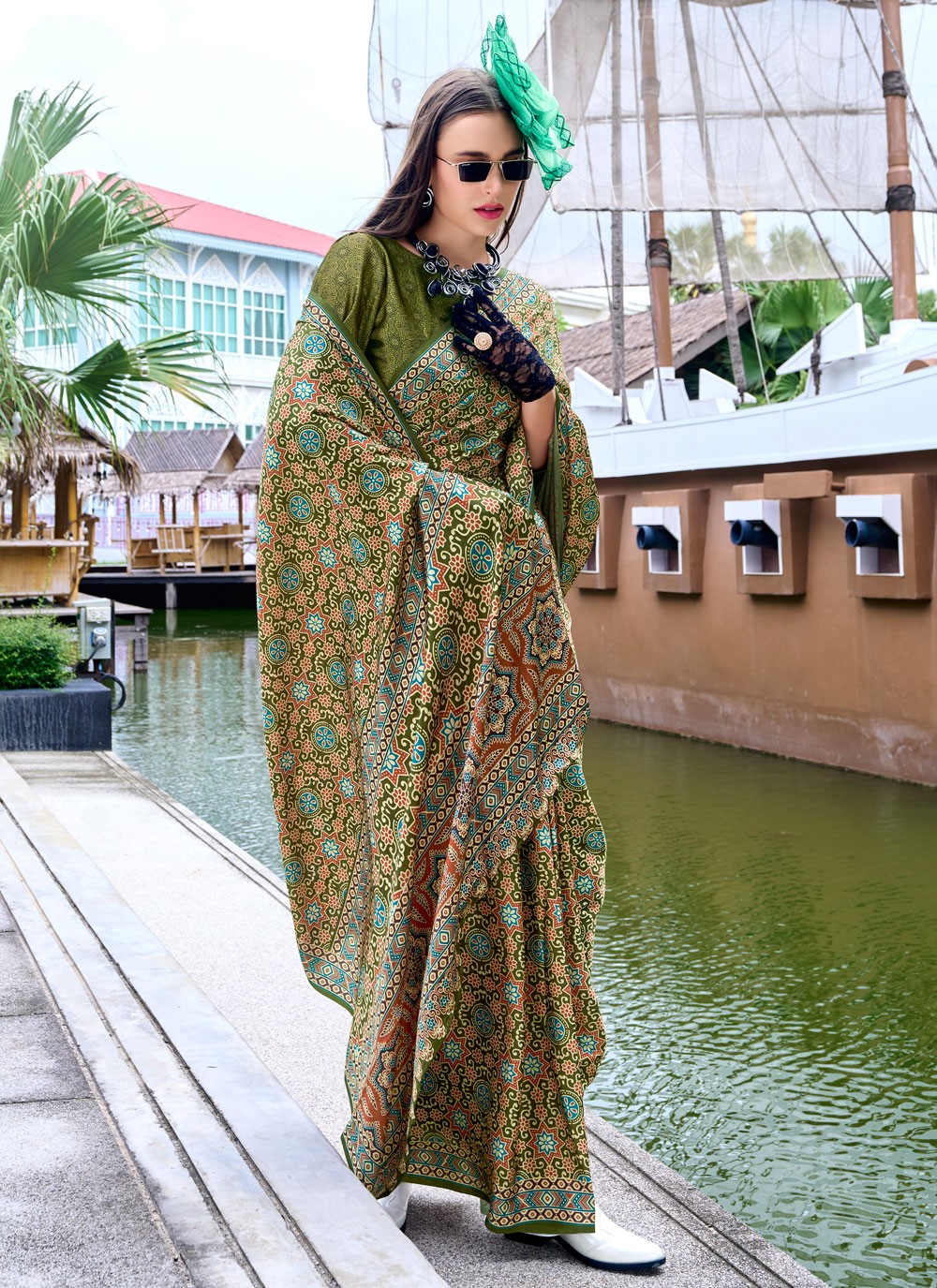 Classic Printed Satin Silk Saree - S8608