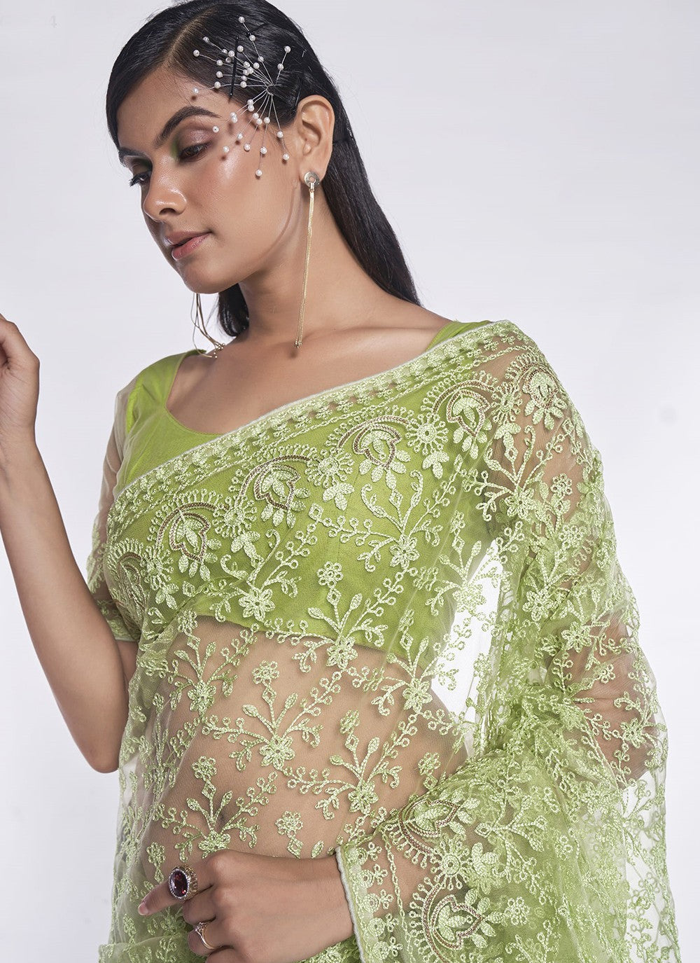 Trendy Embroidered Net Saree - S5258