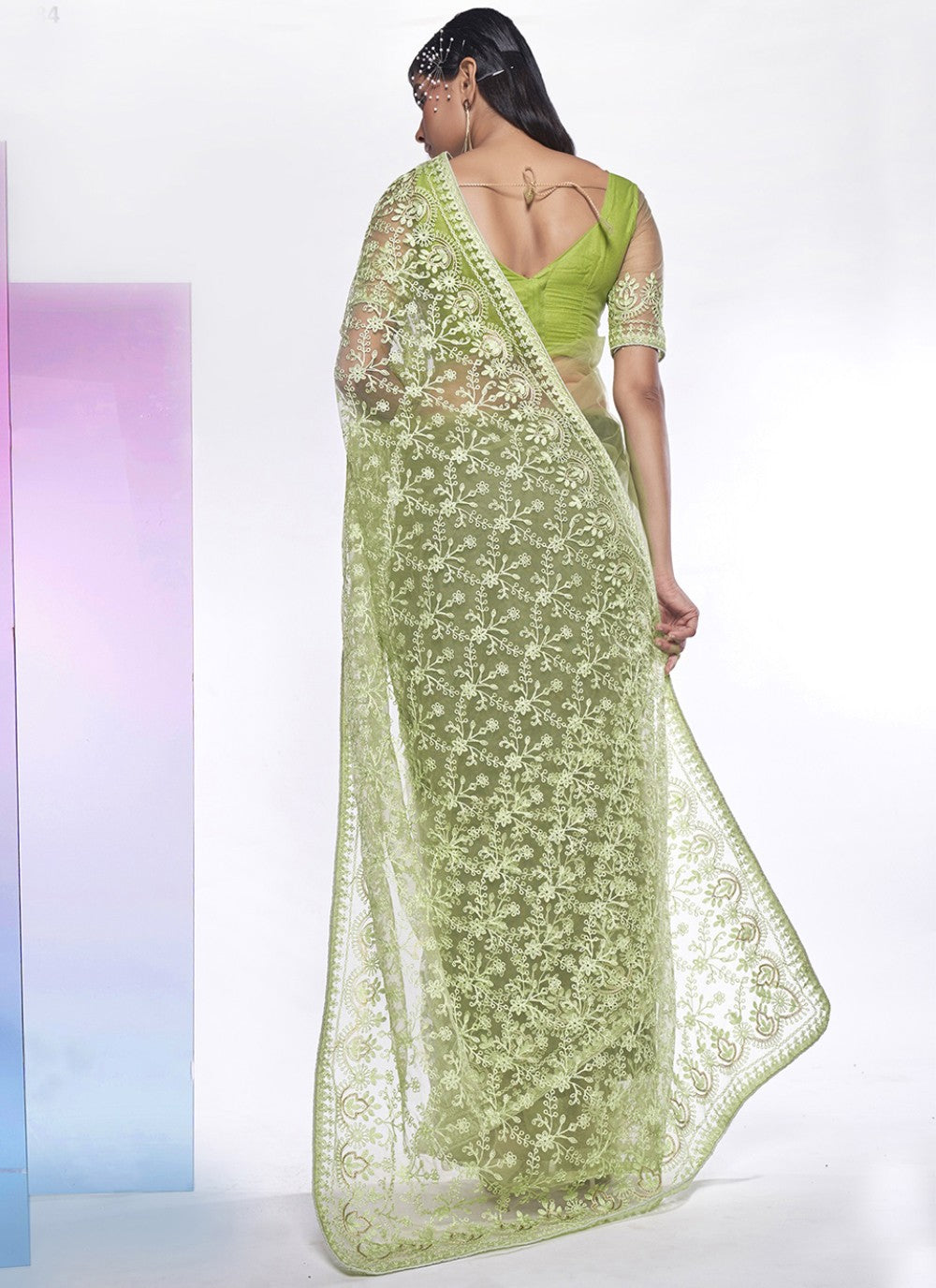 Trendy Embroidered Net Saree - S5258