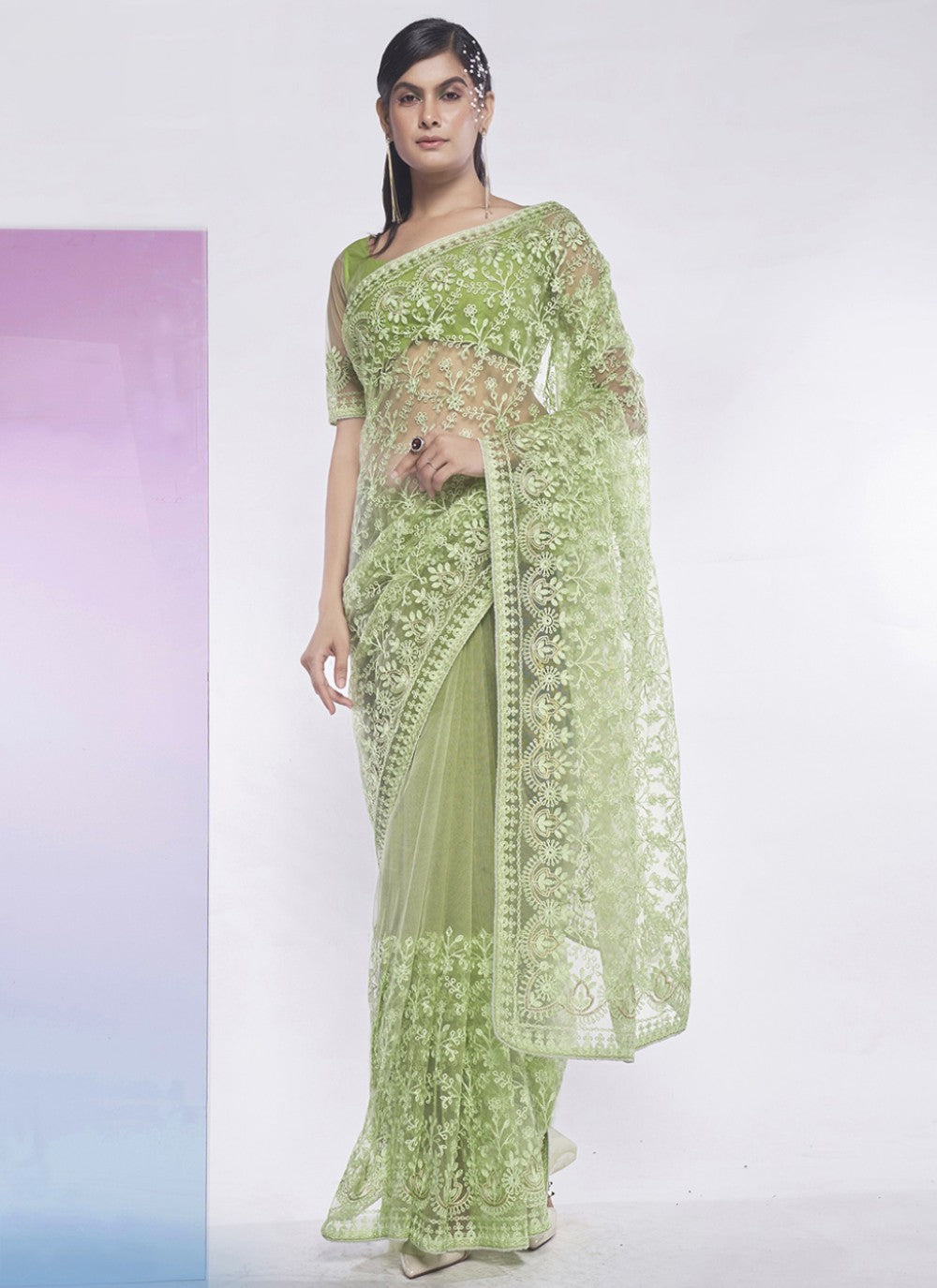 Trendy Embroidered Net Saree - S5258
