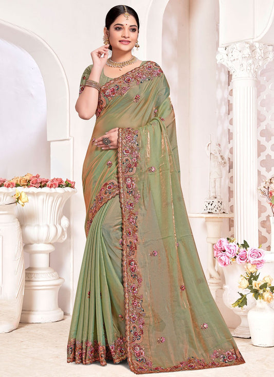 Classic Saree Beads Green Silk Saree S13074