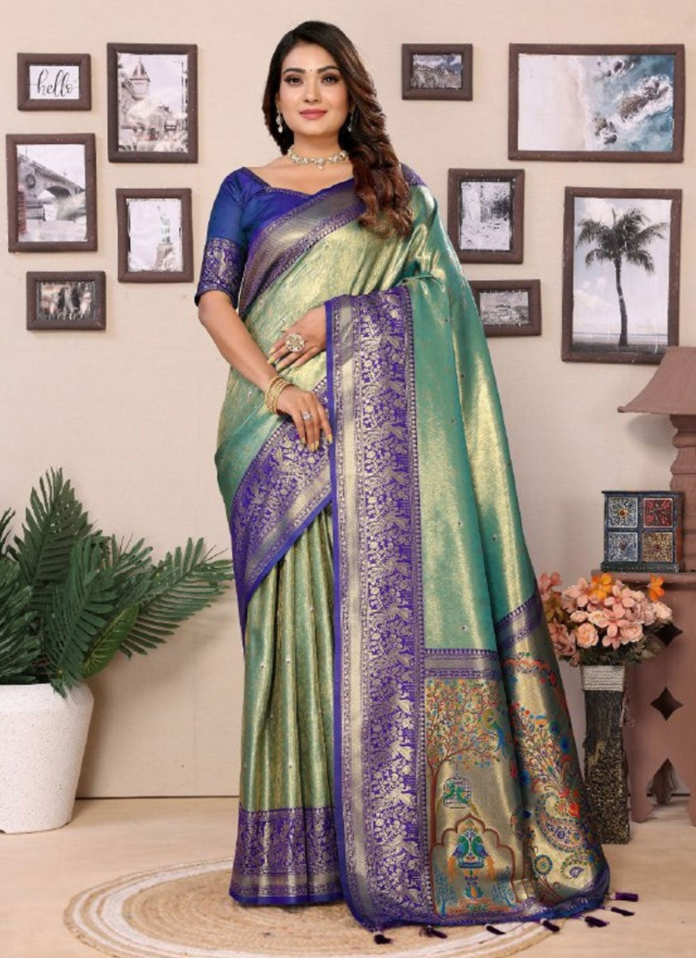 Classic Saree Jacquard Work Green Silk S12905
