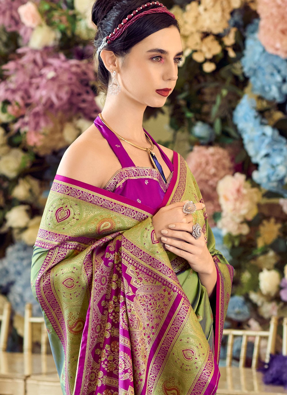 Classic Saree Weaving Zari Green Banarasi Silk Saree S13539