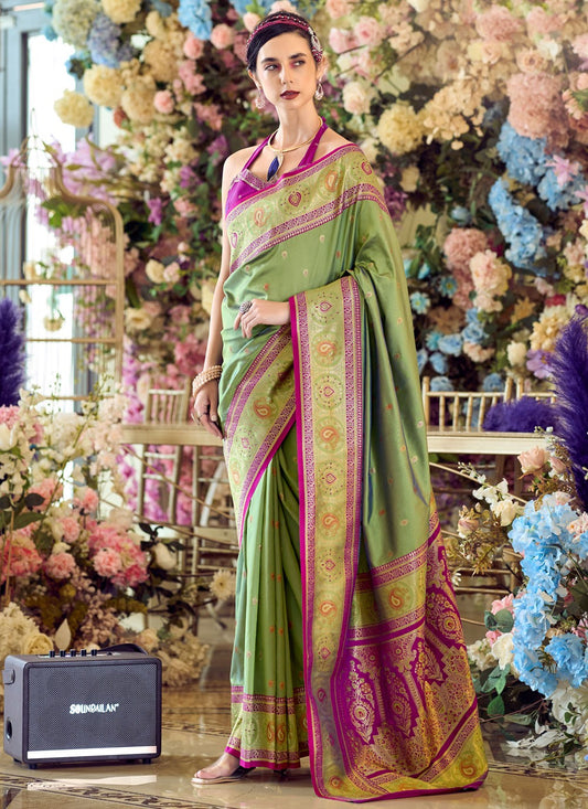 Classic Saree Weaving Zari Green Banarasi Silk Saree S13539