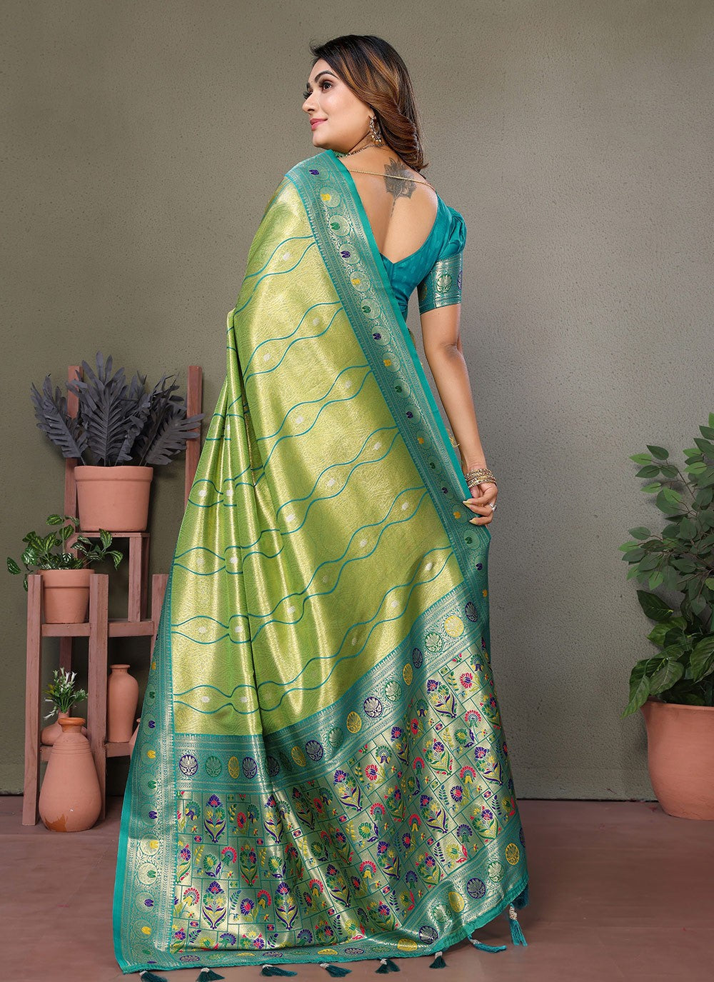 Woven Banarasi Silk Green Saree S14791