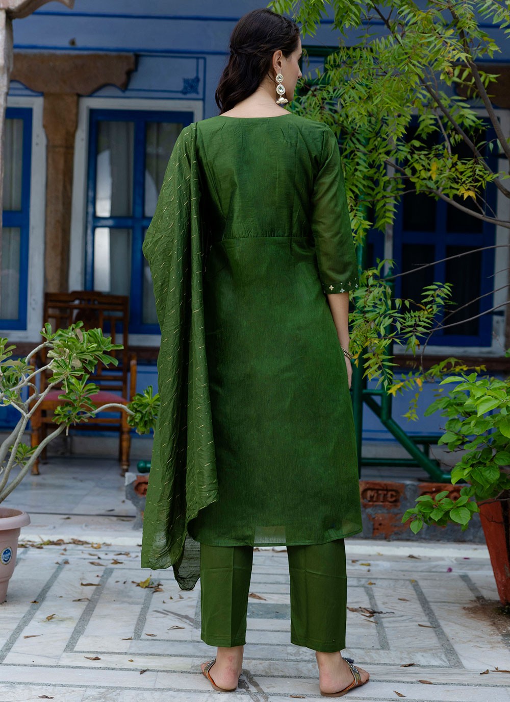 Pant Style Suit Embroidered, Jacquard Work Green T7115