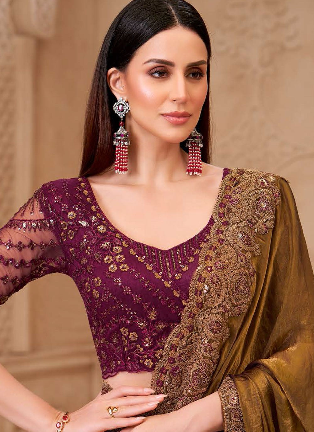 Green Georgette Satin Traditional Saree Border Work, Embroidered S19779