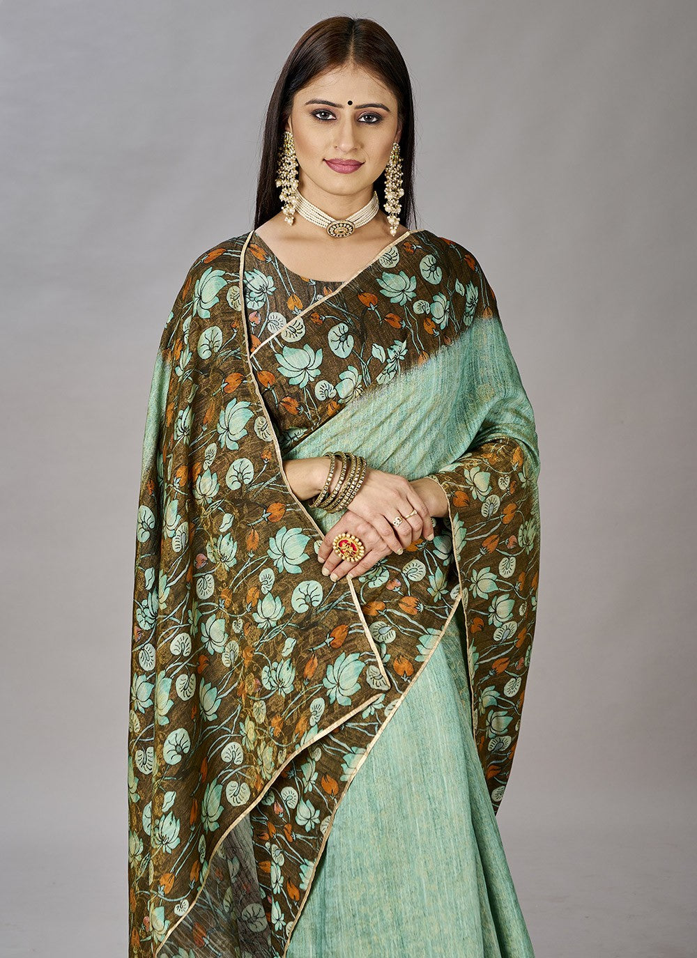 Classic Digital Print Jacquard Silk Saree - S3384