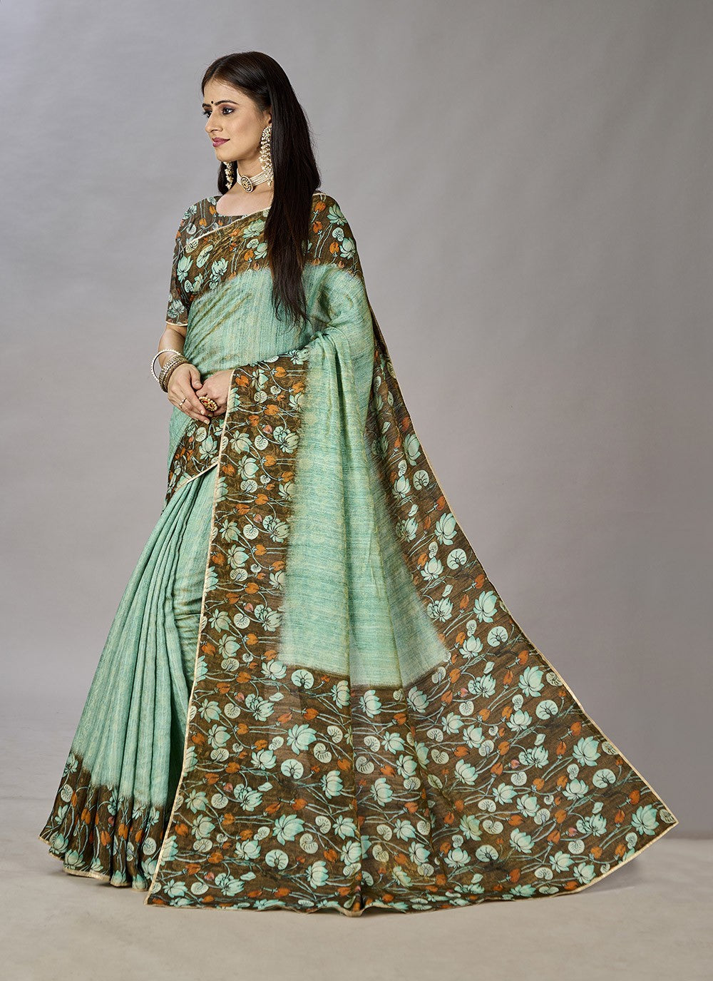 Classic Digital Print Jacquard Silk Saree - S3384