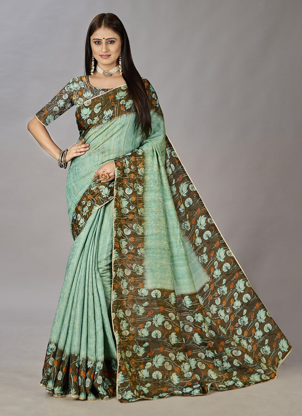 Classic Digital Print Jacquard Silk Saree - S3384